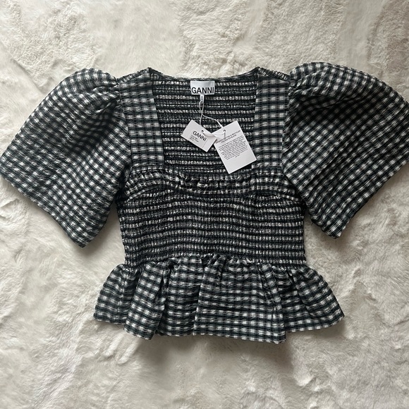 GANNI SEERSUCKER CHECK BLOUSE - Picture 9 of 9